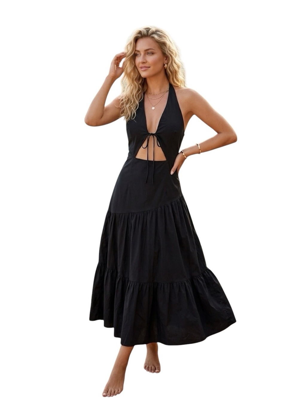 Hello Molly. Black Halter Backless Sundress